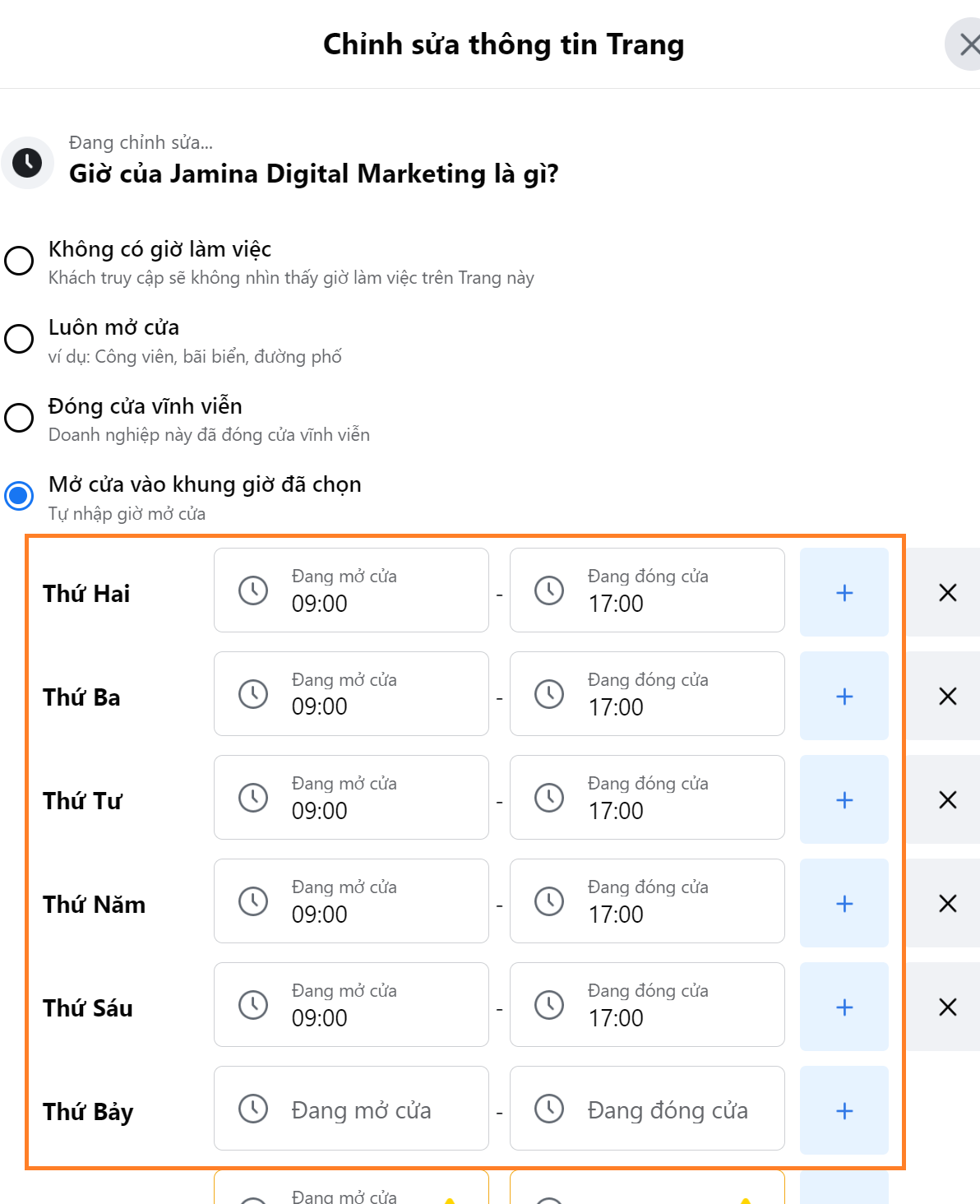 Cập nhật giờ làm việc