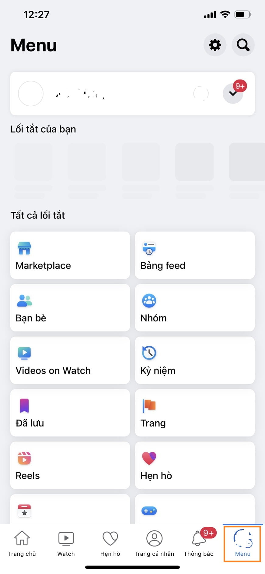 Chọn biểu tượng ô vuông menu ngoài cùng bên phải