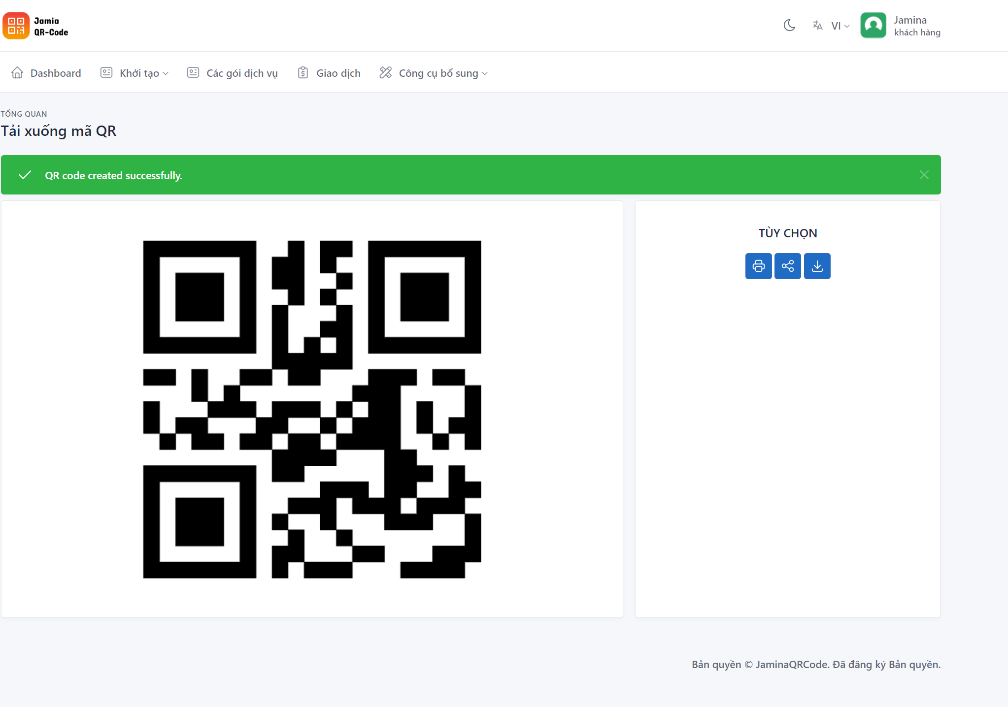 Tạo mã QR code miễn phí, trả phí trong tích tắc cùng Jamina - Jamina