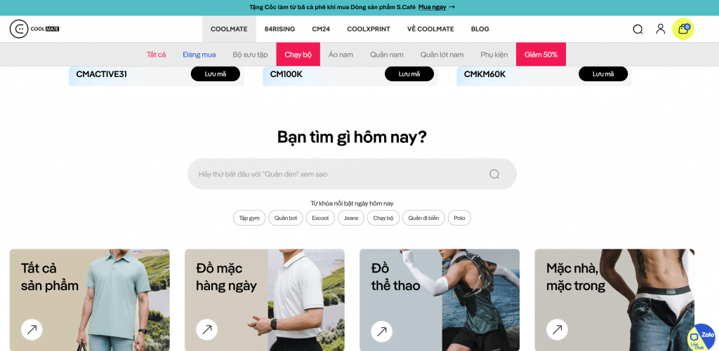 Website Coolmate hoạt động như sàn TMĐT với nhiều tính năng hay, giao diện hiện đại